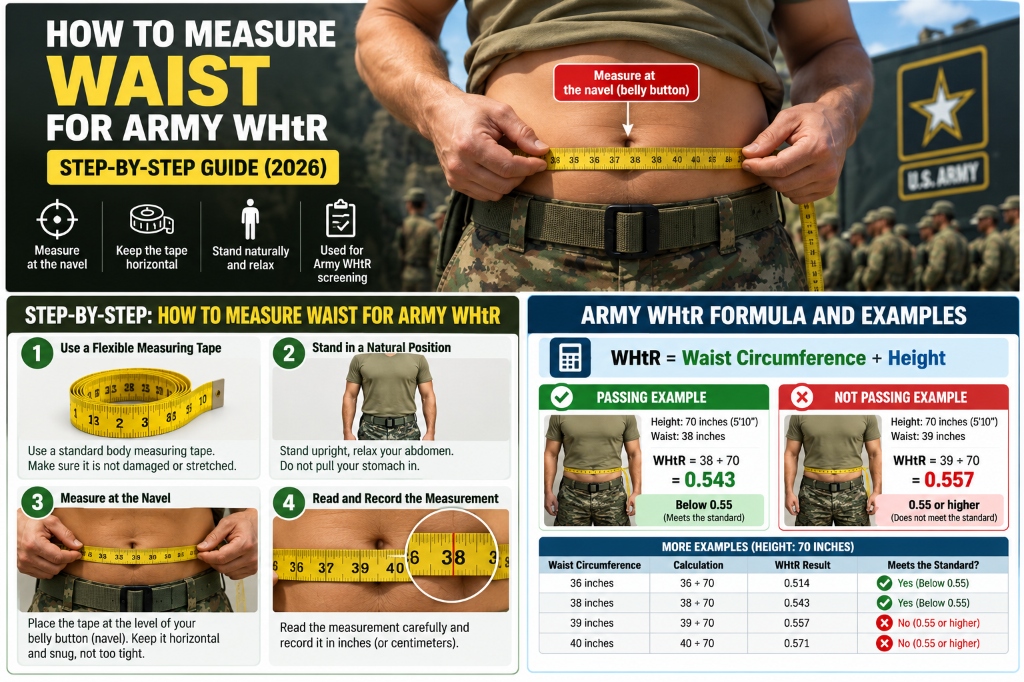 How to measure waist for Army WHtR assessment at the navel