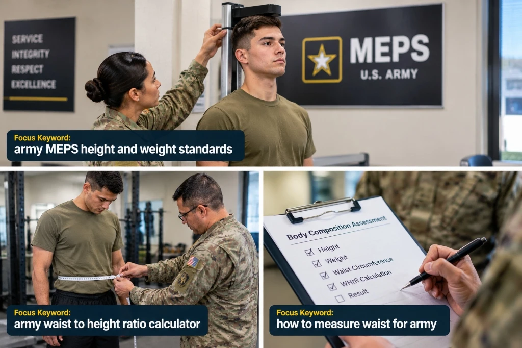 MEPS physical examination body composition assessment checklist for Army recruit eligibility